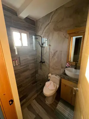 a bathroom with a toilet and a shower and a sink at Villa con Piscina en la Romana in La Romana