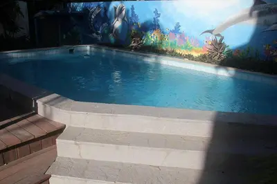 a swimming pool with a painting on the wall at Casa Brisa Mar Hotel in Las Terrenas
