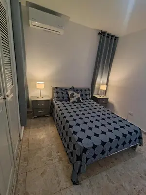 a bedroom with a bed and two night stands with lamps at Céntrico y acogedor apartartamento con Wifi y Parqueo gratis in Santo Domingo