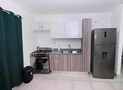 a kitchen with a stainless steel refrigerator and a sink at Peace Place in Santiago de los Caballeros