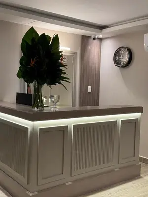 a vase of flowers on a counter in a room at Caonabo35 Elegancia Boutique en Santo Domingo 5 in Santo Domingo