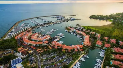 an aerial view of a marina with boats in the water at Private Suite in Casa de Campo in La Romana