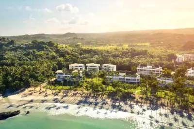 an aerial view of the resort and the beach at Beachside Studio with Pool, Steps to Playa Bonita in Las Terrenas
