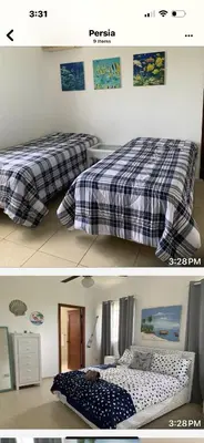 two pictures of a bedroom with a bed and a mattress at Apartamento en Gribi in Juan Dolio