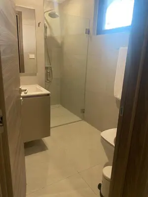 a bathroom with a shower and a sink and a toilet at Playa Matilde, apartamento de lujo in Punta Cana