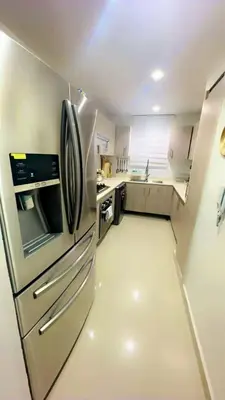 a kitchen with a stainless steel refrigerator and appliances at Elsa in Jacagua
