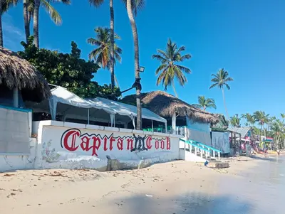 a building on the beach with palm trees in the background at Maple Beach Residences Punta Cana in Punta Cana