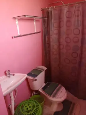 a pink bathroom with a toilet and a sink at Carvajal in El Higo