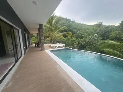a swimming pool with a view of a mountain at Villa Palacio Verde in Las Terrenas