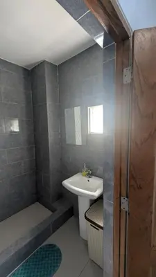 a bathroom with a sink and a shower at Mitaly apartamentos RD H in Santo Domingo
