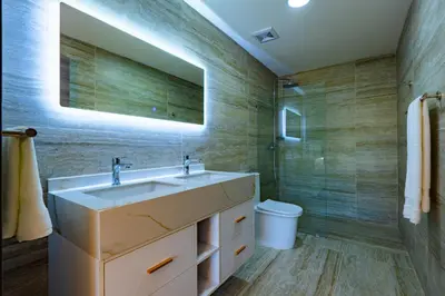 a bathroom with a sink and a mirror at La Stuga del Mar - Walk to Portillo Beach, Terrenas in Las Terrenas
