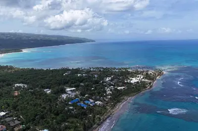 an aerial view of the beach and the ocean at Bonita Beach Villa in Las Terrenas