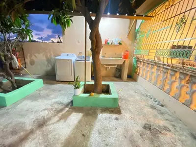 a bathroom with a tree and a sink at Alojamiento en Bani, cerca de la playa y las Dunas in Colorado