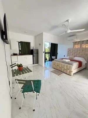 a bedroom with a bed and a television in it at Nashaly suite in Arroyo El Cabo