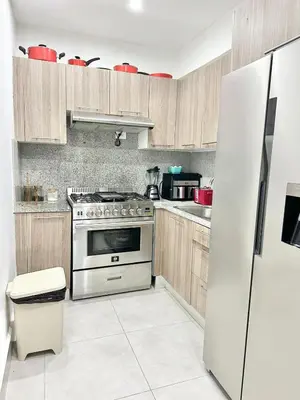 a kitchen with a stainless steel stove and a refrigerator at Ocean Views Escape at DGM Resort in Boca Chica