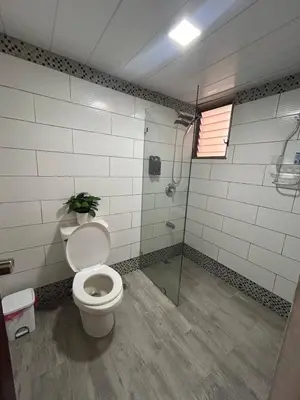 a bathroom with a toilet and a shower at Cozy apartment in Piantini city center in Santo Domingo