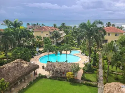 an aerial view of a resort with a swimming pool at Brisa de Mar in Boca Chica