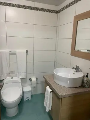 a bathroom with a white toilet and a sink at Luxury Penthhouse Frente Al Mar in Juan Dolio