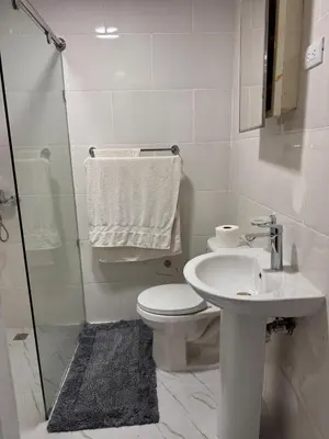 a white bathroom with a toilet and a sink at Wooden Paradise in Jarabacoa in Jarabacoa
