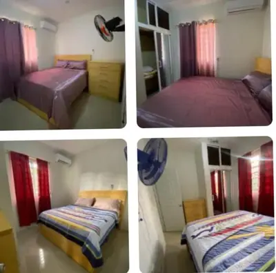 four different pictures of a bedroom with two beds at Casa veraniega en samana in Santa Bárbara de Samaná
