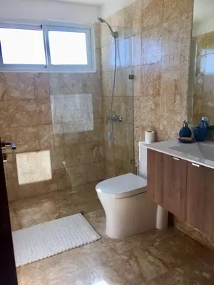 a bathroom with a shower and a toilet and a sink at Beautiful 2 bedroom apartment Playa Nueva Romana in Boca del Soco