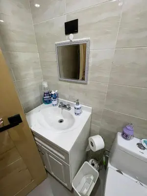 a bathroom with a sink and a toilet and a mirror at Romana Residence Vacationing Apartment in Cumayasa Kilómetros Diez