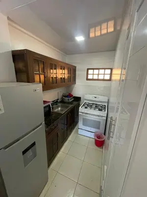 a kitchen with a white refrigerator and a stove at Style and comfort in downtown Santiago in Santiago de los Caballeros