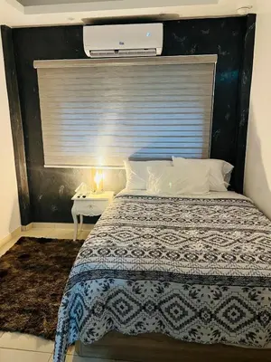 a bedroom with a bed and a window with a heater at Style and comfort in downtown Santiago in Santiago de los Caballeros