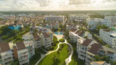 an aerial view of a city with buildings at Playa Privada | Terraza & Piscina • WiFi Rápido in Punta Cana