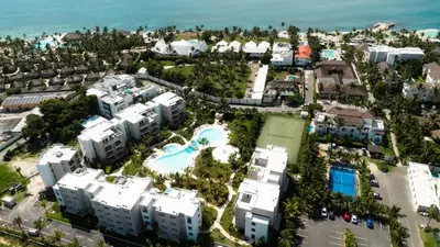 an aerial view of a resort with a swimming pool at TRACADERO Ocean Pearl Suite in La Laguna