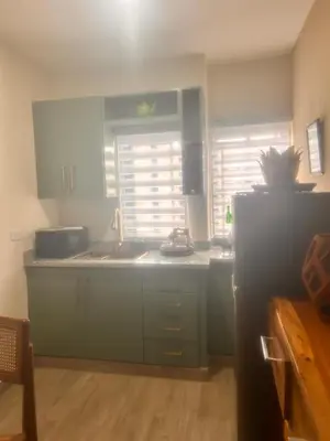 a kitchen with a sink and a refrigerator at El descanso in Mata Chalupe