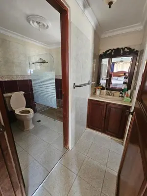 a bathroom with a toilet and a sink and a shower at Villa Mila en Santo Domingo in Los Tres Ojos de Agua
