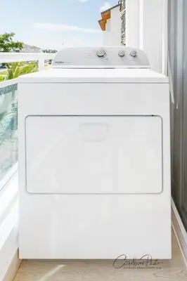 a white dishwasher in a kitchen next to a window at Estrella Garden Shaula 301 New Modern Penthouse in La Laguna