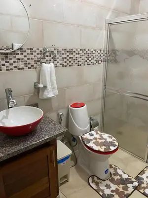 a bathroom with a toilet and a sink and a shower at Constanza Family House in Constanza