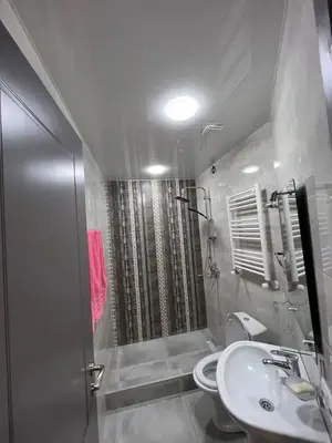 a bathroom with a shower and a toilet and a sink at Hotel a 500 de la playa in Pedernales