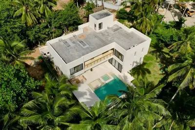 an aerial view of a house with a swimming pool at Luxury Family Villa With Pool Near Playa Bonita in Las Terrenas