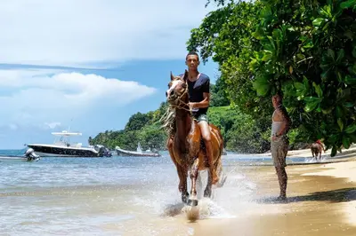 a man riding a horse on the beach at La belle planque de Punta Cana- Playa 10 minutos a pie in Punta Cana
