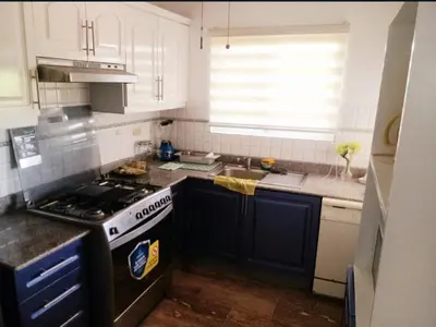 a small kitchen with a stove and a sink at Residencial El Carey in Punta Cana