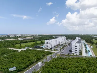 an overhead view of a city street with buildings at Refugio Ideal Golf & Piscina Cana Rock Star in Punta Cana