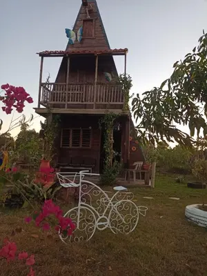 a house with a bike parked in front of it at Mi casita de Campo en Bayaguana in Bayaguana
