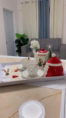 a tray with christmas decorations on a table at Sol y Arena in Pedernales