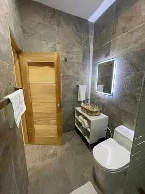 a bathroom with a toilet and a sink at oceanfront apartment in La Puntica de Juan Dolio