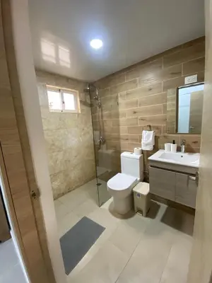 a bathroom with a toilet and a sink and a shower at 3 bedroom apartment in Armonía Las Terrenas in Las Terrenas