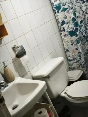 a small bathroom with a toilet and a sink at Espacio acogedor y funcional in SJM