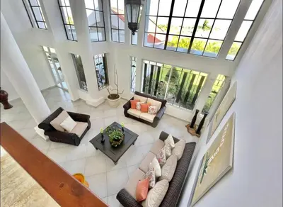 an overhead view of a living room with couches at 10 bedroom huge villa close to Sosua downtown in Sosúa
