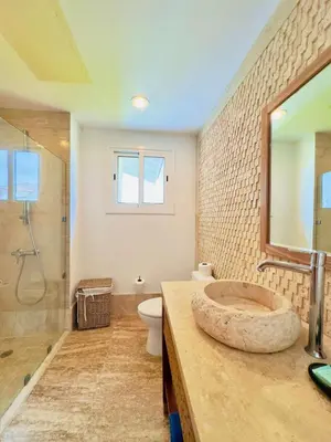 a bathroom with a sink and a toilet and a tub at Oceanfront PH Jacuzzi Balconies of the Atlanti in El Limón