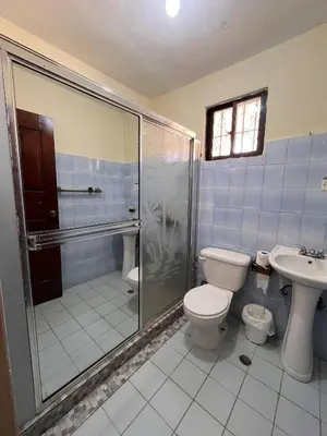 a bathroom with a shower and a toilet and a sink at Beautiful Quiet shared home in Santo Domingo