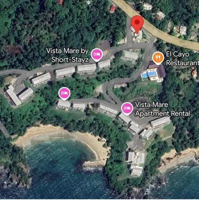 a map of a road with directions to a site at Spectacular Ocean View 1-Bedroom Condo, Vista Mare, Samana, DR in Villa Ramfis