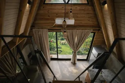 an overhead view of a room with a large window at Casa Cayena - Hibiscus House in El Valle