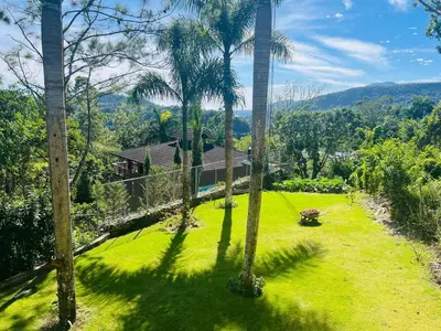 an aerial view of a yard with palm trees at Villa Reyes Vega - Private Pool & BBQ - La Colonia, SC in La Cabirma